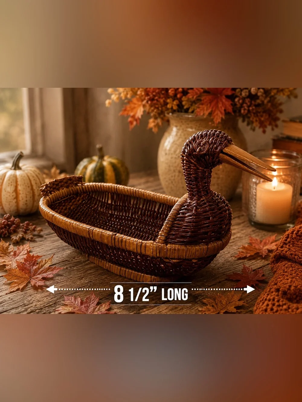 Handwoven Wicker Duck Baskets Set of 2 Cottagecore Rustic Home Decor